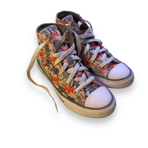 Converse Other - CONVERSE ⭐️ Chuck Taylor All Star Gray/Orange Dinosaur High-Top Sneakers Size 1